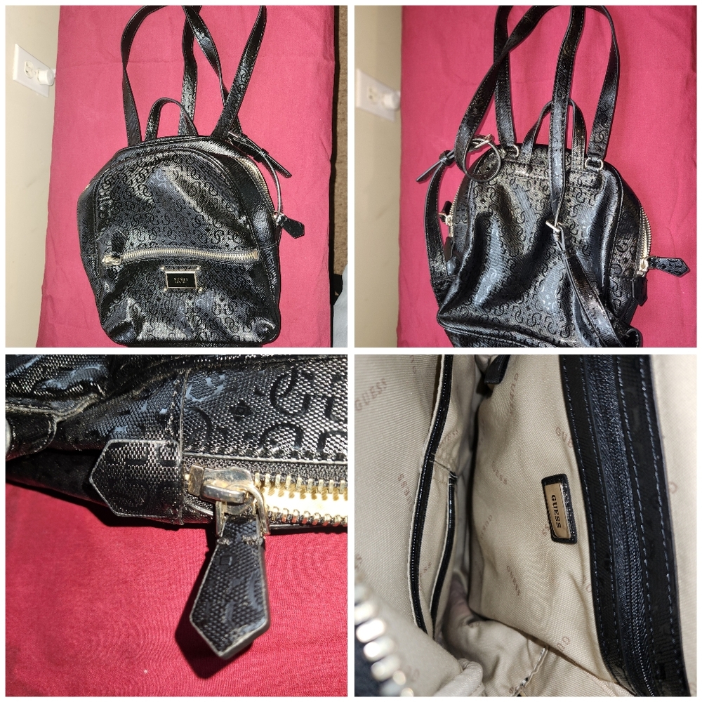 Guess black shiny backpack
